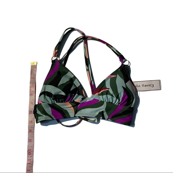 Hula Honey Hyper Tropics Green Fuchsia Blue Plunge Strappy Bikini Top Sz XS NWT - Picture 3 of 8